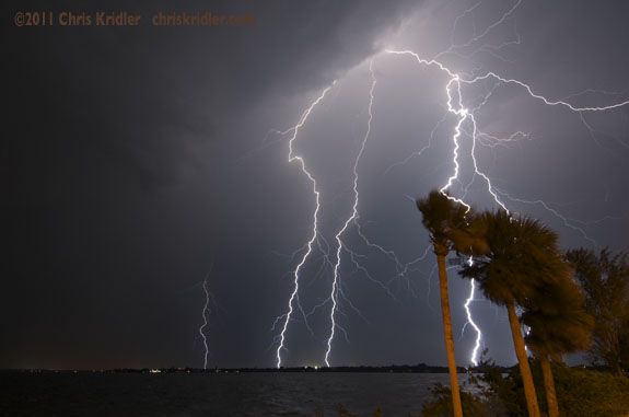 Lightning over Indialantic, Florida, on June 14, 2011