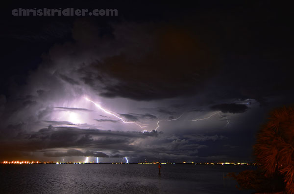 Lightning over water