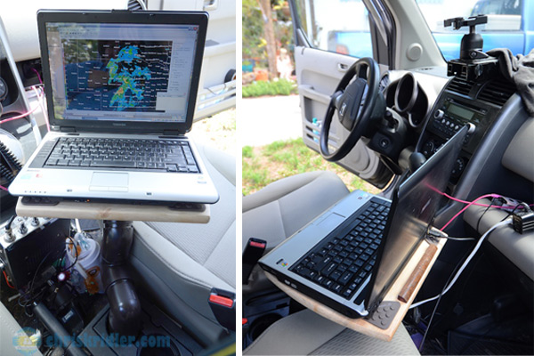 Here's the laptop mount in the car. Photo by Chris Kridler, ChrisKridler.com, SkyDiary.com