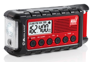 This light, portable weather radio from Midland, the ER300, sounds alerts and has a variety of other functions.