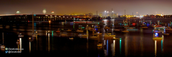 Boats start to move out after Cocoa, Florida's fireworks on July 4, 2014, as more explosions fire on the horizon. Photo by Chris Kridler, ChrisKridler.com