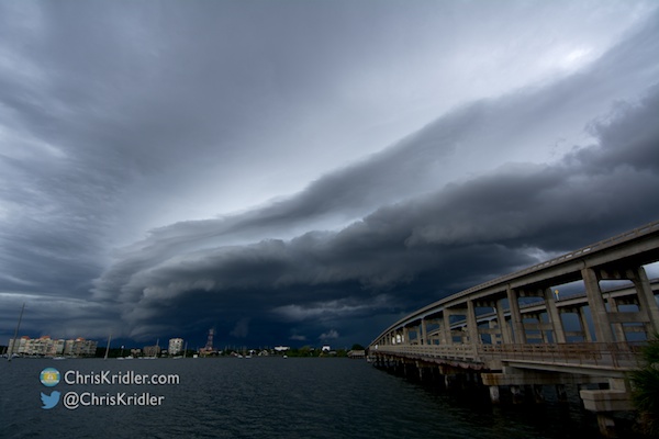 I really liked the look of the shelf cloud as it passed over Cocoa, Florida, and the Indian River Lagoon. Photo by Chris Kridler, ChrisKridler.com, SkyDiary.com