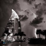 Lightning at Exploration Tower at Port Canaveral.