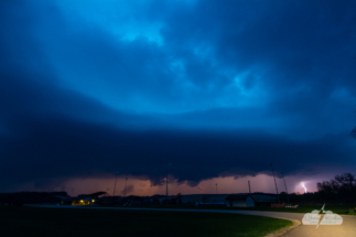 Lightning highlights the nteresting structure.