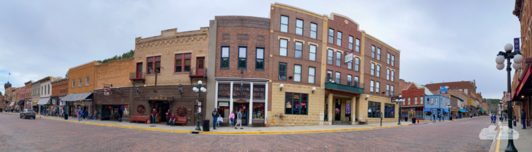 A phone panorama of the main drag in Deadwood, South Dakota.