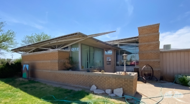 The Cox House, now the front of the Cimarron Heritage Center, was designed by Kansas architect Bruce Goff in 1949.