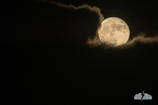 The moon played peekaboo with the clouds.