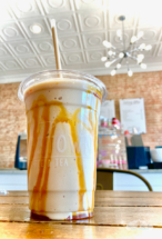 We grabbed a frosty coffee drink in Olney, Texas, while hoping for storms.