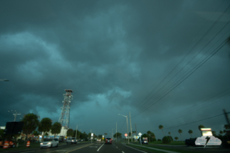 Driving into the intense storm.