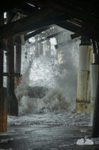 Under the pier, there's a "tunnel" of waves.