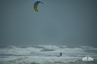 Kiteboarding in a tropical storm.