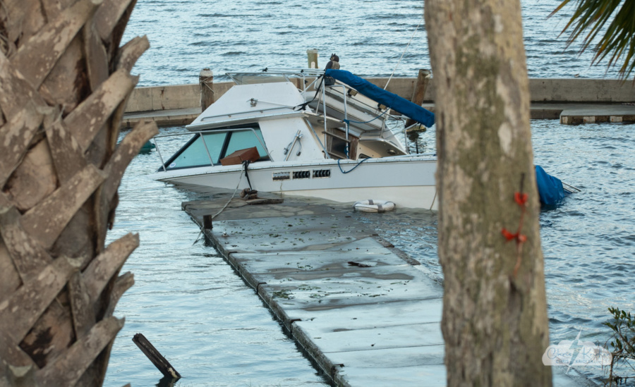 This boat foundered in the lagoon in Rockledge - ironically, on the site where a small boating club was blown away in Hurricane Irma in 2017.