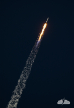 The Falcon 9 heads toward space.