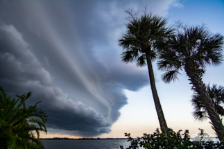 A shelf cloud moves over the Indian River Lagoon in Rockledge, Florida, on July 20, 2022. Photo © Chris Kridler, ChrisKridler.com