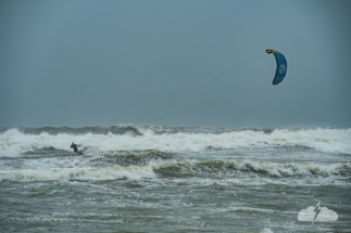 As Tropical Storm Nicole became a hurricane, the waves off Cocoa Beach, Florida, tempted kiteboarders on November 9, 2022. Photo © Chris Kridler, ChrisKridler.com