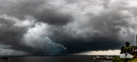 This multi-image panorama shows supercell structure with that added touch of Florida murk.