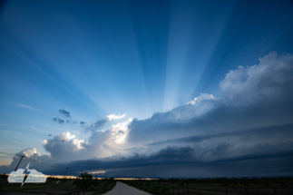 The setting sun created dramatic beams.