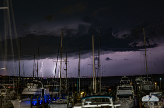 Lightning over Titusville as seen from Cocoa, Florida.
