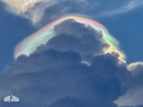 Iridescence in pileus cloud atop a growing thunderstorm in central Florida, Aug. 4, 2025. Photo by Chris Kridler, ChrisKridler.com