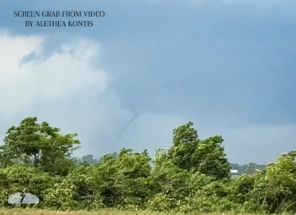 Tornado west of Bertrand, Missouri, 5:14 p.m. May 16, 2025. Video shot by Alethea Kontis while I was driving.