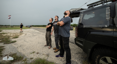Several chasers stopped to watch it spin.