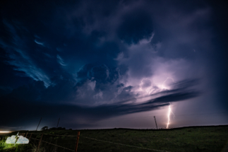 Lightning west of Strong City, Oklahoma, May 24, 2025.