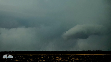 A screen grab from video shows a possible tornado at this time east of Afton, reflecting what other chasers reported at 4:53 p.m.