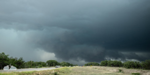 Rotating wall cloud on a storm in Menard, Texas.