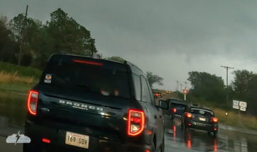 A glimpse of chaser traffic. It prevented us from seeing the tornado at its most powerful.