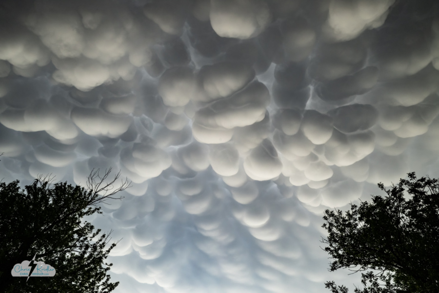 The mammatus clouds framed by the trees. Amazing!