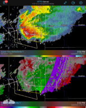 The messy radar at 3:32 p.m. MDT.