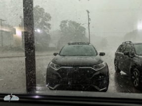 At least we got tasty Asian food in Manhattan, Kansas, and watched the storm blast our vehicles from indoors - where the power went off. At least we got tasty Asian food in Manhattan, Kansas, and watched the storm blast our vehicles from indoors - where the power went off.