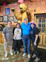 From left, Bill Hark, Chris Kridler, Jack Beven and Alethea Kontis about to be eaten by a bear at the Big Texan.