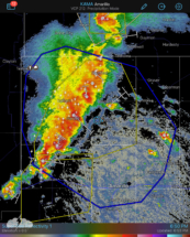 The outflow boundary is apparent on radar - the dust pushing out from the storm. The outflow boundary is apparent on radar - the dust pushing out from the storm.
