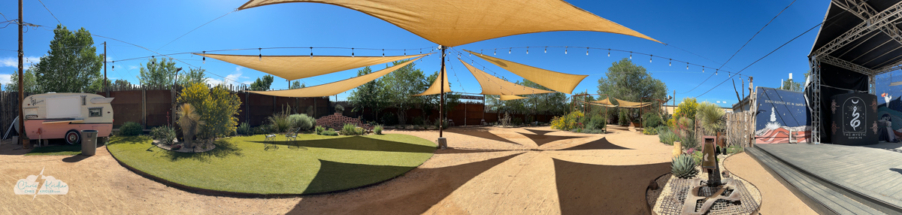 The appealing backyard entertainment space at our Santa Fe hotel.