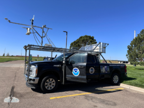 I got a look at the hail probe in our hotel parking lot. The research truck is equipped with bright lights and high-speed cameras on the back to capture images of falling hail.
