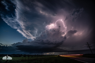 A funnel cloud is visible under the storm, though we couldn't see it at the time. A funnel cloud is visible under the storm, though we couldn't see it at the time.