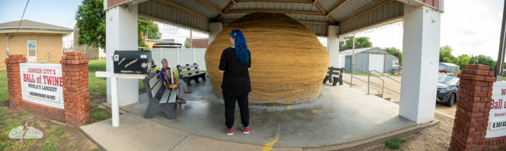 Linda and Alethea chat at the World's Largest Ball of Twine. Linda and Alethea chat at the World's Largest Ball of Twine.