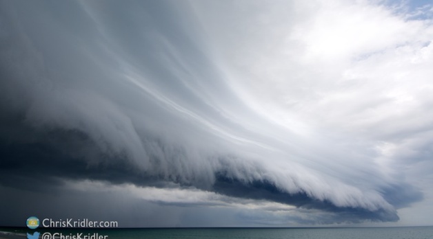 13 August 2015: Beautiful shelf cloud over Satellite Beach, Florida