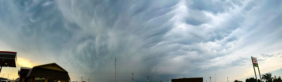 Phone panorama of mammatus in Sharon Springs, Kansas, May 16, 2026.