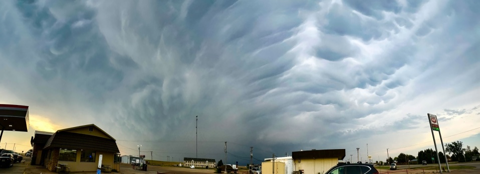 Phone panorama of mammatus in Sharon Springs, Kansas, May 16, 2026.